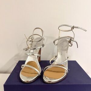 Stuart Weitzman Metallic Silver Courtesan Sandals Heels